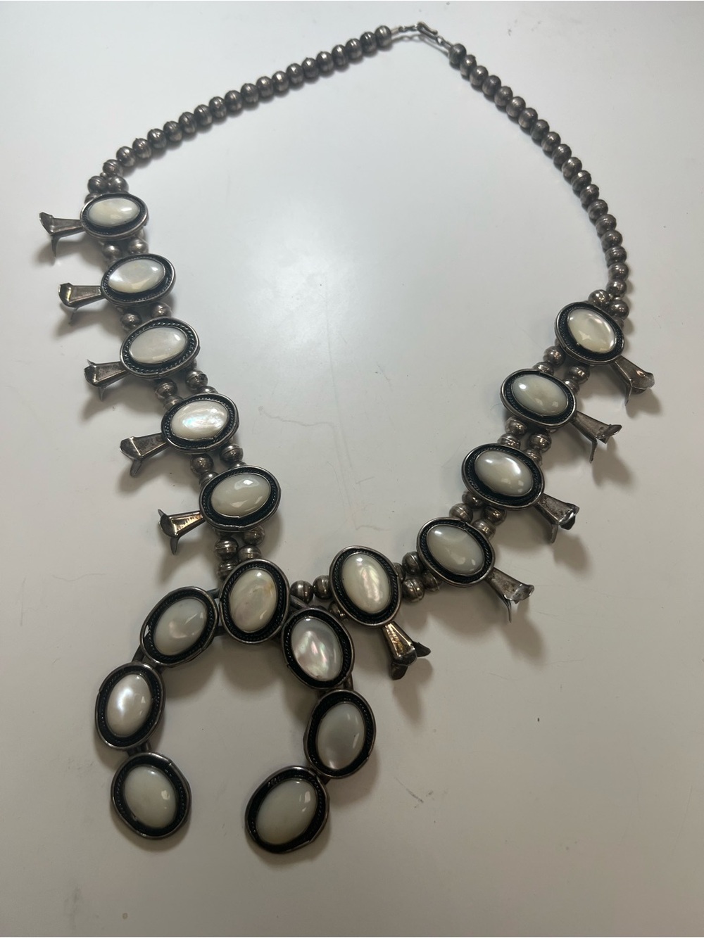 Sterling Silver White Mother-of-Pearl Squash Blossom Necklace - Picture 16 of 16